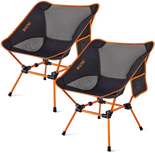 G4Free 2Pcs Folding Camping Chairs, Ultralight Compact Backpacking Folding Chairs Lawn Chairs Heavy Duty 330lbs with Side Pockets Packable for Outdoor Camp Travel Beach Picnic Travel Hiking Orange