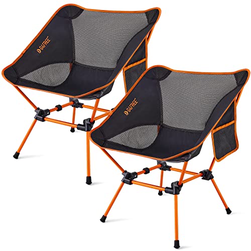 G4Free 2Pcs Folding Camping Chairs, Ultralight Compact Backpacking Folding Chairs Lawn Chairs Heavy Duty 330Lbs With Side Pockets Packable For Outdoor Camp Travel Beach Picnic Travel Hiking Orange #TOP5