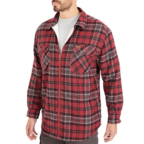 Image of Smith's Workwear Mens Zip-Front Sherpa-Lined Flannel Shirt JacketJacket