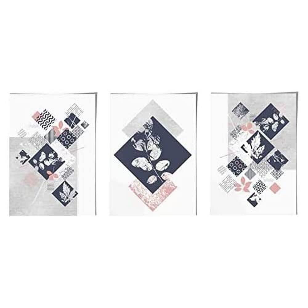Artze Wall Art Botanical Abstract Geometric Floral Print Wall Art, 30 cm Width x 40 cm Height, Navy Blue/Pink