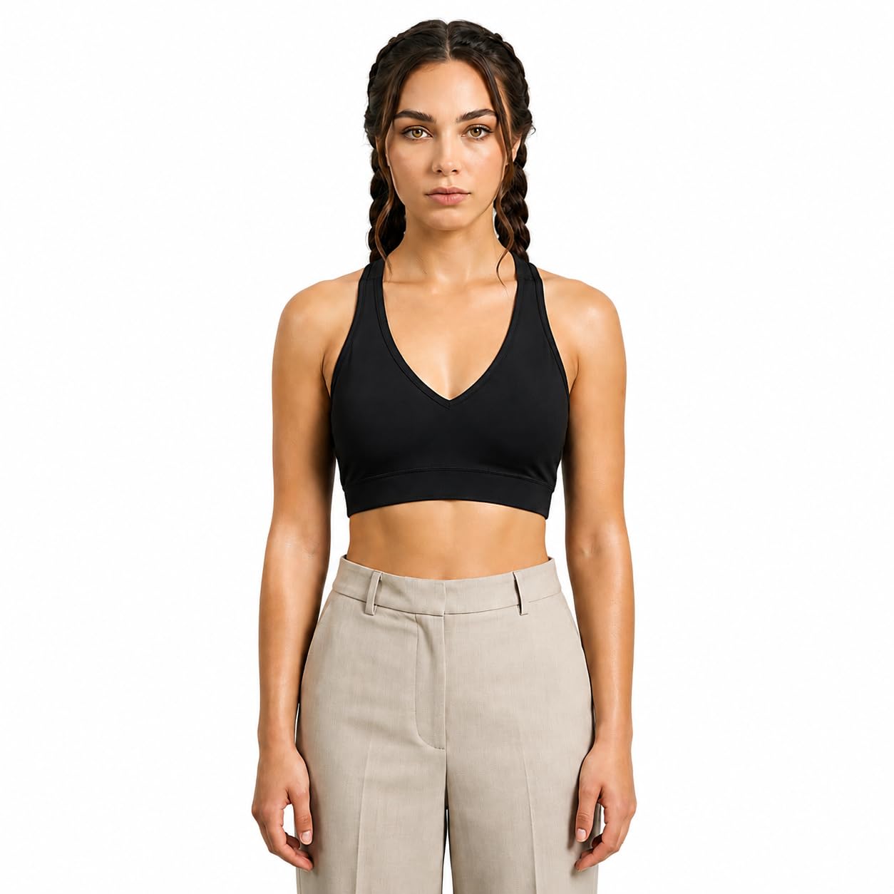 GVV Women's V Neck Non Padded Sports Bra Wire Free Racerback Workout Bra Medium Impact Activewear for Gym Yoga Running Fitness Training Soft Stretch Breathable Everyday Athletic Bra-picture-11