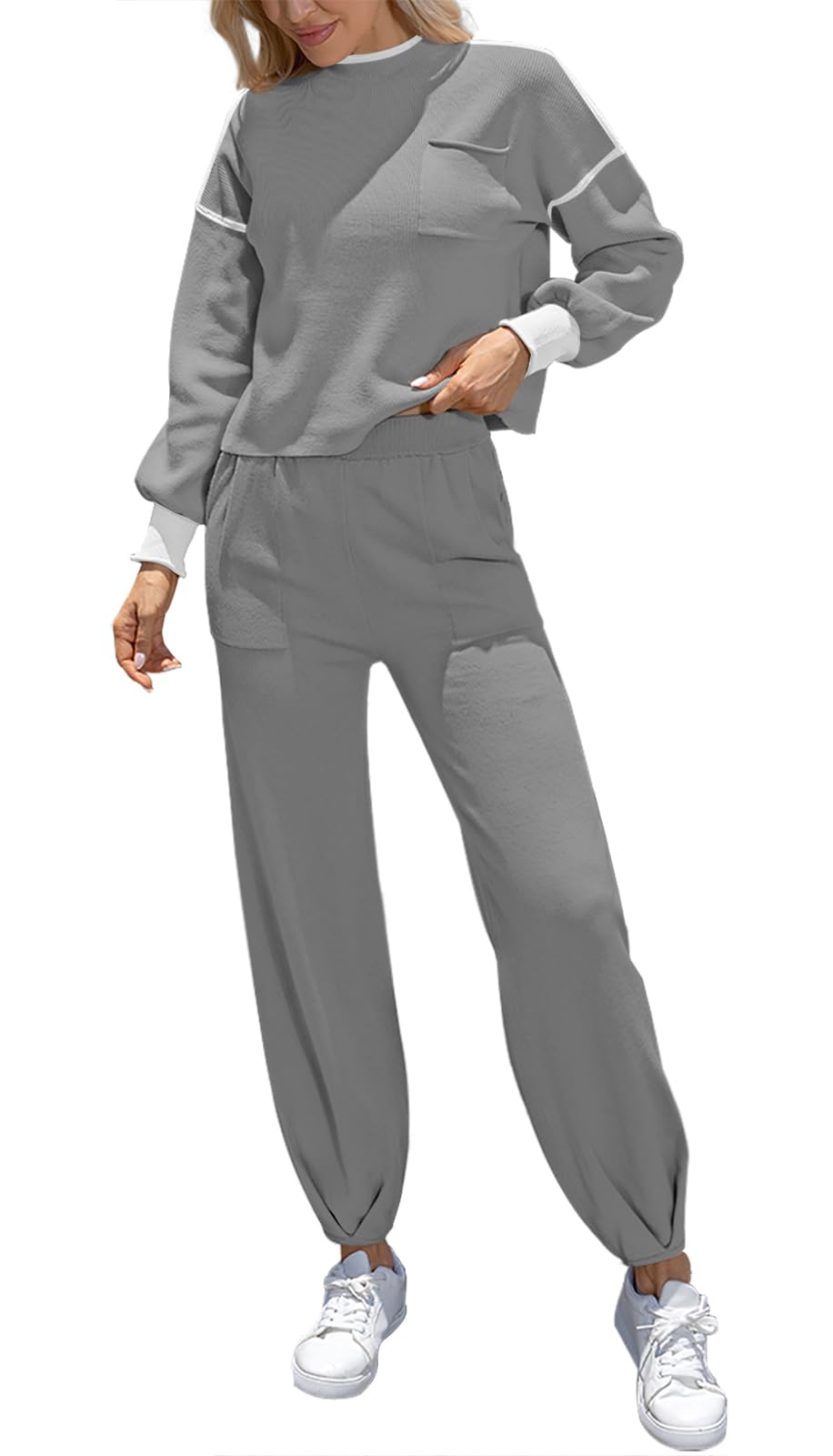 ETCYY NEW Sweater Sets Women 2 Piece Outfits 2023 Trendy Lounge Sets with Long Sleeve Knit Tops and High Waisted Sweat Pants