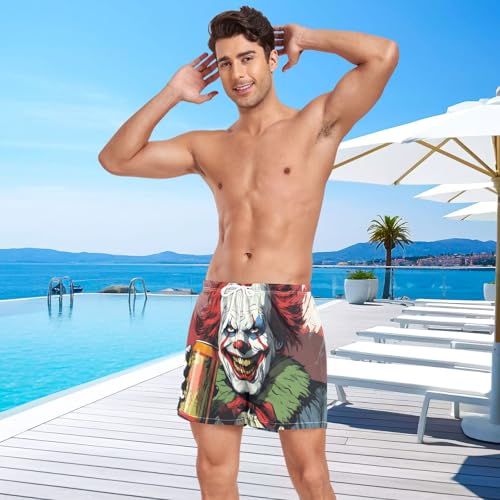 Mens Swim Trunks with Liner, Clown Scary Soda Cool Quick Dry Beach Swim Shorts, Swimwear Bathing Suits S4