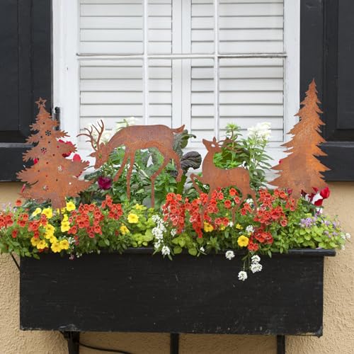 Funmo 4PCS Weihnachtsdeko Roststecker,Rost Gartenstecker,Hirsch Deko mit Tannen in Rostoptik,Weihnachtsbäume Rentier Weihnachten Deko Draußen Herbstdeko Outdoor (A) – Bild 4