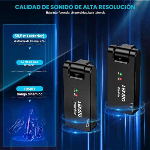Miniatura 5 de Lekato Sistema Inalámbrico De Guitarra Con Caja De Carga 2.4ghz Transmisor De Guitarra Inalámbrico Receptor Cable De Guitarra Inalámbrico Bajo Sistema De Guitarra