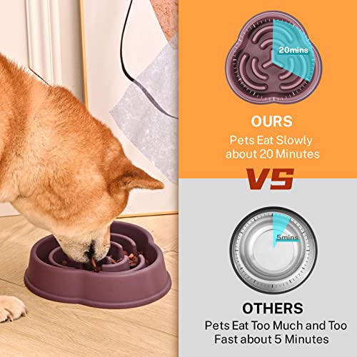 Slow Feeder Dog Bowls For Small Medium Dog, Puzzle Slow Feeding Pet Bowl With Anti-Slip Shim For Puppy Dog, Non-Toxic Preventing Choking Healthy Slower Food Feeding Dishes (2Pc Red) #TOP4