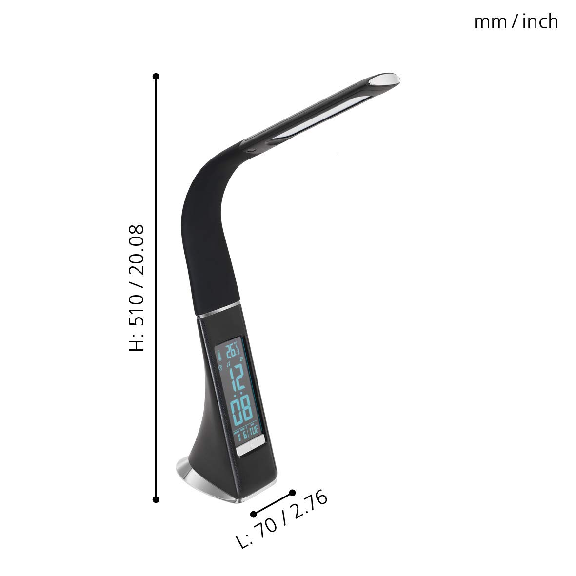 EGLO LED lámpara de mesa Cognoli, lámpara de escritorio con tacto | luz blanca neutra, regulable, pantalla informativa, despertador, lámpara de escritorio de plástico, lámpara de oficina en