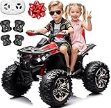 JOYRACER 24V 2 Seater Kids ATV 4 Wheeler, 4x4 Ride on Toys w/800W Engines, 9AH Battery Powered Electric Vehicle w/LED Light Bluetooth, MP3, USB, Spring Suspension, Kids Quad for Girls, Red