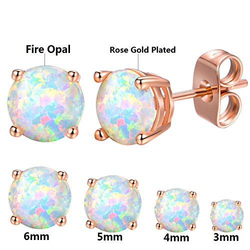 GEMSME 18K Rose Gold Plated 3/4/5/6mm Round Opal Stud Earrings Pack of 4 - Thumbnail 3