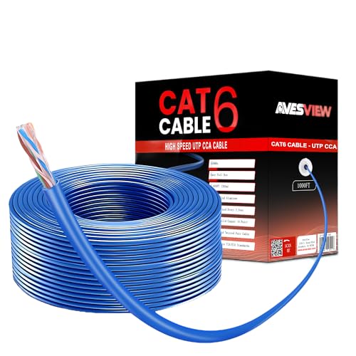 AvesView CAT 6 Ethernet Cable 1000ft Indoor Easy Pull Box 10Gbps Premium Quality High-Speed Bulk CAT6 Cable 1000ft Unshielded Copper Clad Aluminum (CCA) 23AWG 550MHz 1000 FT CAT 6 Cable - Blue
