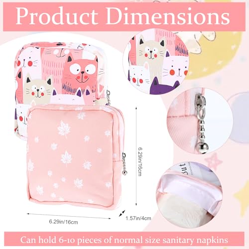Image of Portable First Period Pouches for Teen Girls, 2pcs Period Bag Feminine Pouch for Sanitary Napkin Small Tampons, Sanitary Pad Storage Bag, Holder Tampon Bags for Girls Ladies Women (Cat)