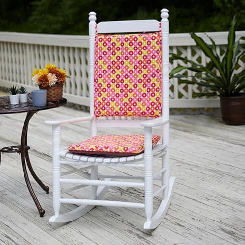 Klear Vu Porch Rocking Chair Cushion Set for Indoor and Outdoor Use, Assembled in The USA, Easy to Clean Stylish Seat and Back Pads with Fabric Ties, 20" x 17" x 2", Pink Bead