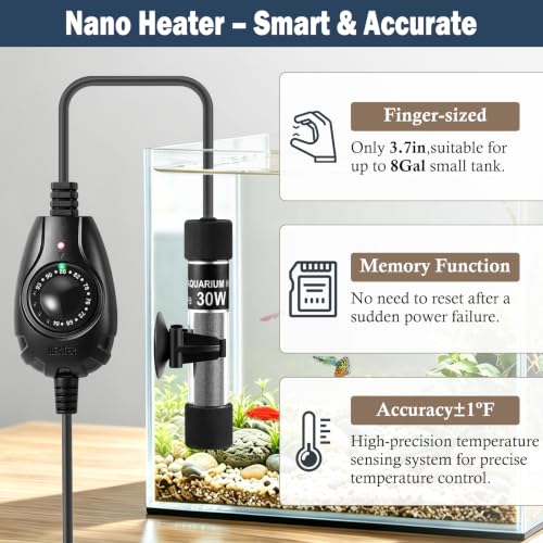Image of HITOP 30W Finger-Sized Aquarium Heater, Mini Fish Tank Heater for 3-8Gallon