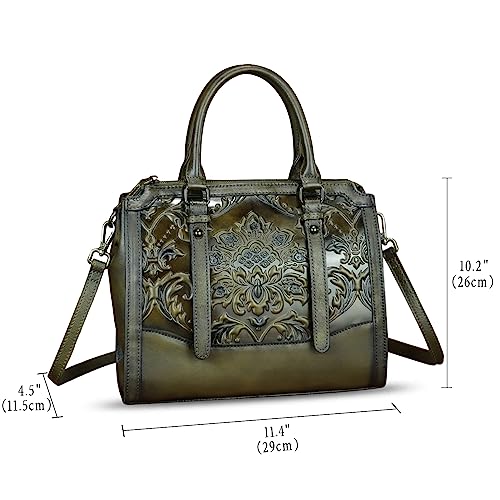 Image of Genuine Leather Purses and Handbags for Women Vintage Embossed Leather Satchel Bags Crossbody Shoulder Bag Strap