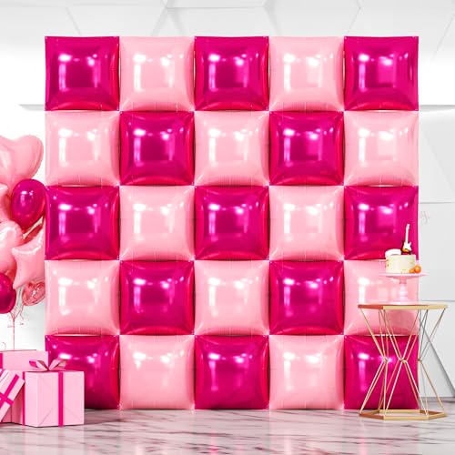 NISOCY 25PCS Hot Magenta Pink Square Foil Balloons Wall Backdrop ...