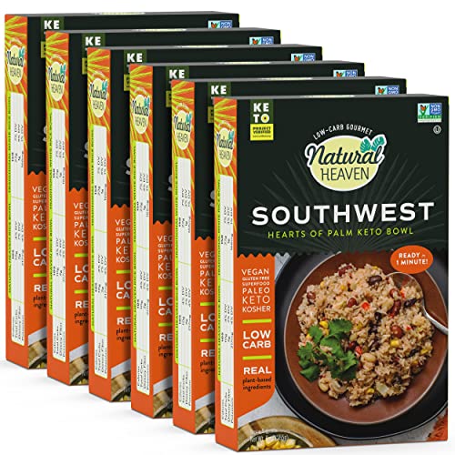 Natural Heaven Hearts of Palm Keto Food, Prepared Meals, Meals Ready to Eat, Plant Based Gluten Free Superfood with Black Beans, Quinoa, Sweet Corn, and Southwest Seasonings (Pack of 6, 9 Oz Ea)