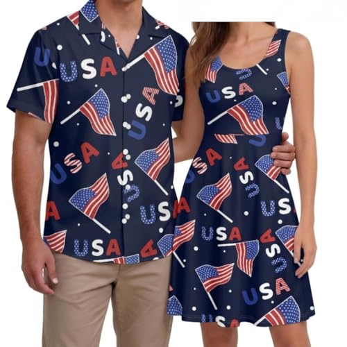 Image of Hawaii Matching Couple Outfits Husband and Wife Clothing Fashionable Mens Casual Shirts Hawaii Dress with Soft Fabric