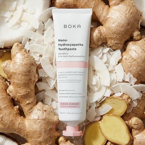 Image of Boka Fluoride Free Toothpaste, Nano Hydroxyapatite Toothpaste, Appropriate for Sensitive Teeth - for Adult Oral Care - Coco Ginger Flavor, 4 Fl Oz 1Pk