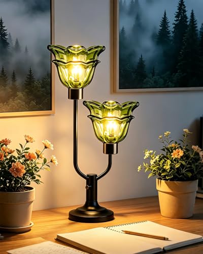 Image of Lightdot Mid Century Modern Flower Green Table Lamp for Bedroom Dimmable