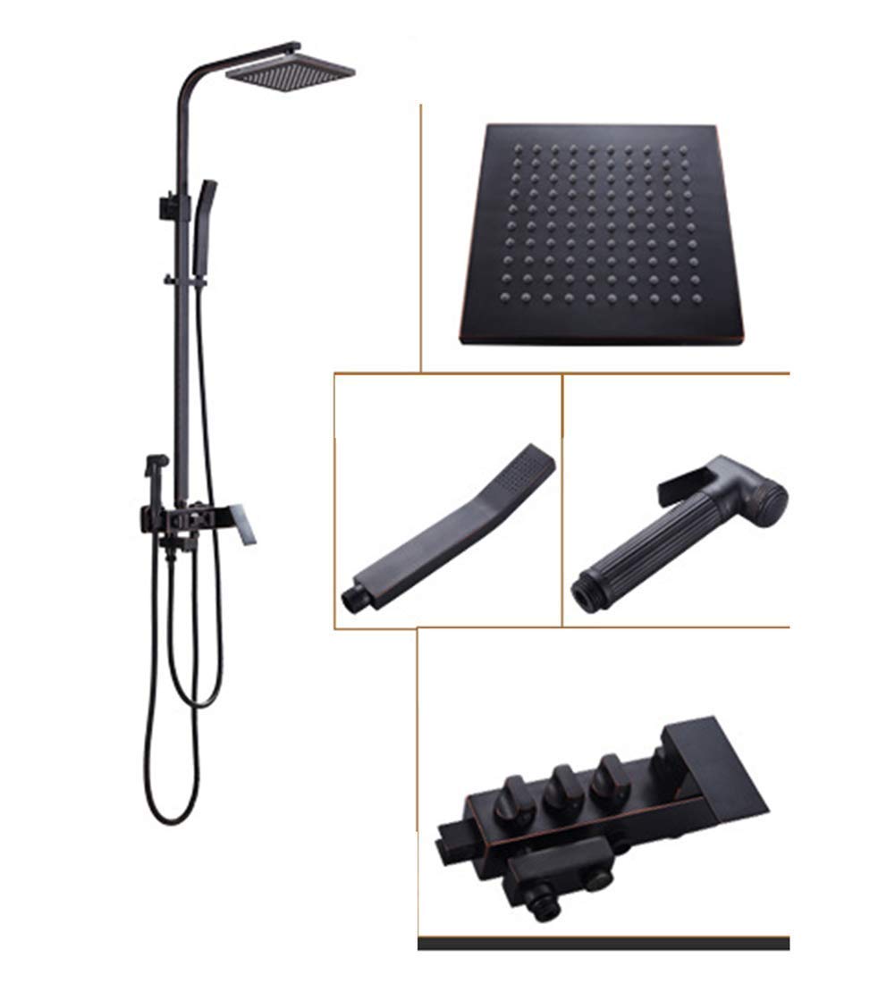 DFGHNBVC Shower Pillar With Shower Head And Hose Set Shower System For Bathtub And Tub With Black Mixer Valve High Pressure Rainfall Shower Set Black