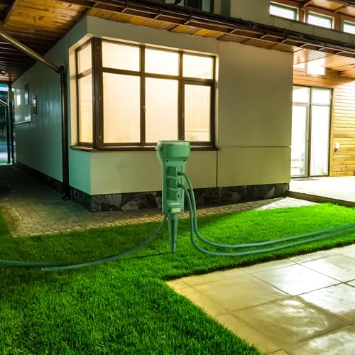 OviiTech Outdoor Yard Power Stake with Timer, 6 Outlets Double-Sided with Safety Cover and Switch Off/ON, 9Ft Extension Cord,Green,1875W/15A ETL Certified - Thumbnail 6