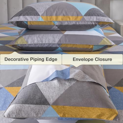 Image of Color-Block Geometric Percale Sheets Queen Size, Deep Pocket, 4Pcs