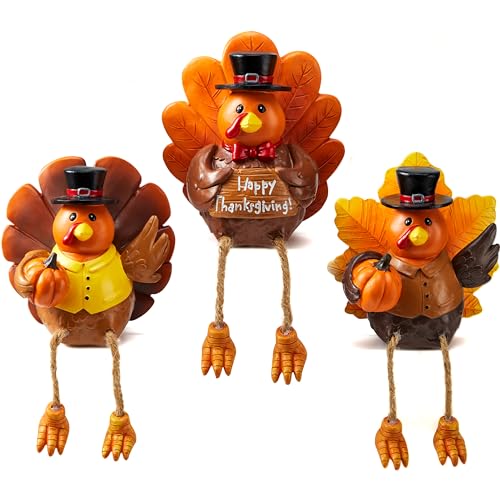 JOYIN 3 PCS Thanksgiving Turkey Tabletop Centerpiece Decor, Resin Turkey Figurines,Thanksgiving Decoration, Autumn Decor,Thanksgiving Fall Harvest Home Decorations,Indoor Kitchen Decor, Party Supplies