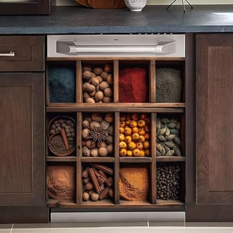 MLGB Spices Kitchen Decorative Magnetic Dishwasher Panel Decal, Spice Wood Lattice Dishwasher Magnet Cover, Dishwasher Magnetic Vinyl Sticker, Magnetic 23" x 26" Cover