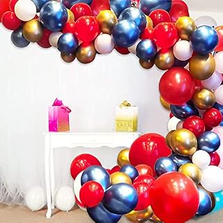 80Pcs Red Blue White Balloon Arch Kit, rechuan Metallic Gold Blue Balloon Garland Kit for Superhero Themed Party, Birthday Decor, Graduation Party