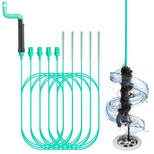 55inch Steel Core Drain Clog Remover Tool With Rotating Handle, Slim Snake Drain Hair Removal Tool For Narrow Pipes, Sinks, Showers, Toilets, Clears Hair, Blockages With Sink Drain Cleaner (5pcs)