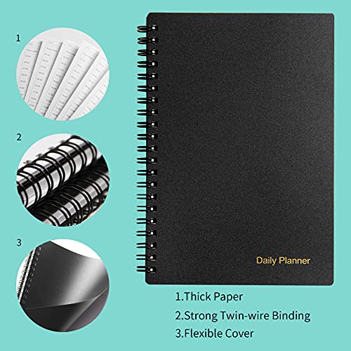 Qicenck Daily Planner, Undated Hourly Planner 150 Pages,To Do List Notebook, Time Management Manual And Planner, 5.2"X7.5" Black #TOP4