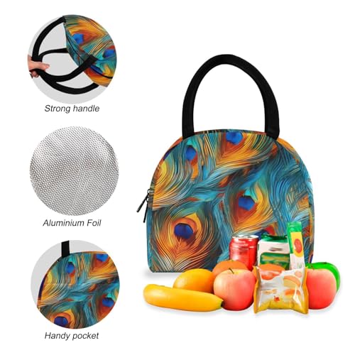 Colorful Peacock Feather Lightweight Durable Student Backpack Set with Insulated Lunch Bag Large Capacity Kids Backpacks for Daily Use School Outdoor Travel Laptop Daypack 212146294
