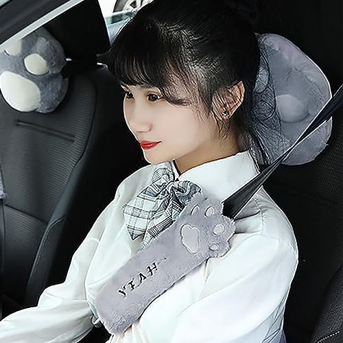 Image of Car Travel Pillow for Kids Car Seat Pillow Cute Cartoon Travel Pillow Cushion Breathable Head and Body Support Pillow for Sleeping Travel Neck Rest (Grey(Pillow+ Seatbelt Cover))