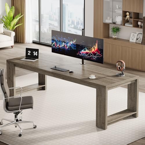 Image of Tribesigns Two Person Desk, 86.6-Inch Extra Long Desk, Double Computer Writing Table, Wood Large Desks Workstation for Home Office, Grey