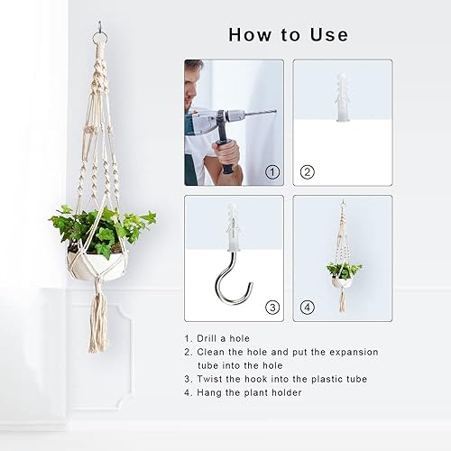 Miniatura 3 de ZOUTOG - Juego de 4 macetas colgantes para interiores soporte colgante hecho a mano 43 pulgadas 4 patas