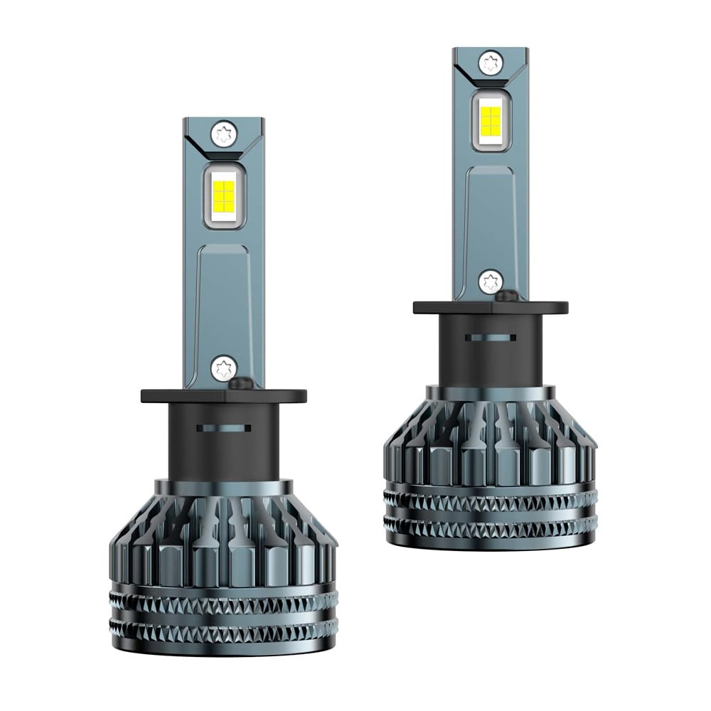 KRAWEHL - 2 Bombillas H1 LED, Luz Blanca, 12V-24V, Iluminación 360º, 4.400 Lumens, Compatible con Sistema Original Halógeno y Canbus, Bombilla para Coche, Camión o Moto, Luces de Cruce y Carretera