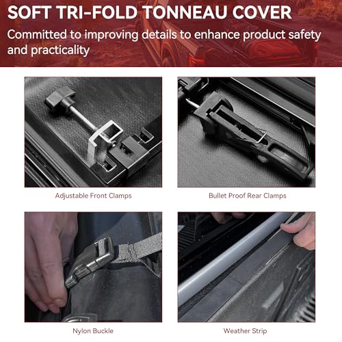 Image of YITAMOTOR Truck Tonneau Covers Soft Tri-fold Compatible with 2019 2020 2021 2022 2023 2024 Ford Ranger 5' (61 inch) Bed