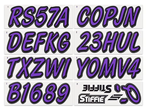 Image of Whipline Solid Purple /Black 3 inch Alpha-Numeric Registration Identification Numbers Stickers Decals for Boats & Personal Watercraft