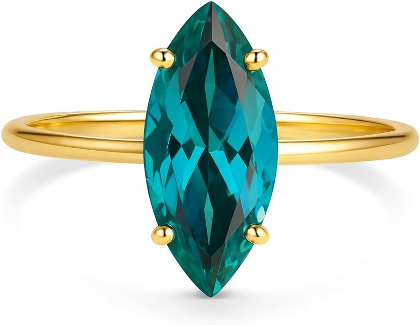Marquise Cut Teal Sapphire Engagement Ring for Women in 14K Yellow Gold Solitaire Minimalist Bridal Ring Modern Promise Anniversary Jewelry Gift for Her