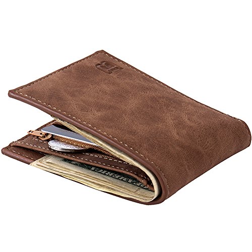 LingStar Men Wallets Money Purse Money Clip Zipper Bag Small Money Purses Fashion Money Clip Wallet with Coin Bag - Brown