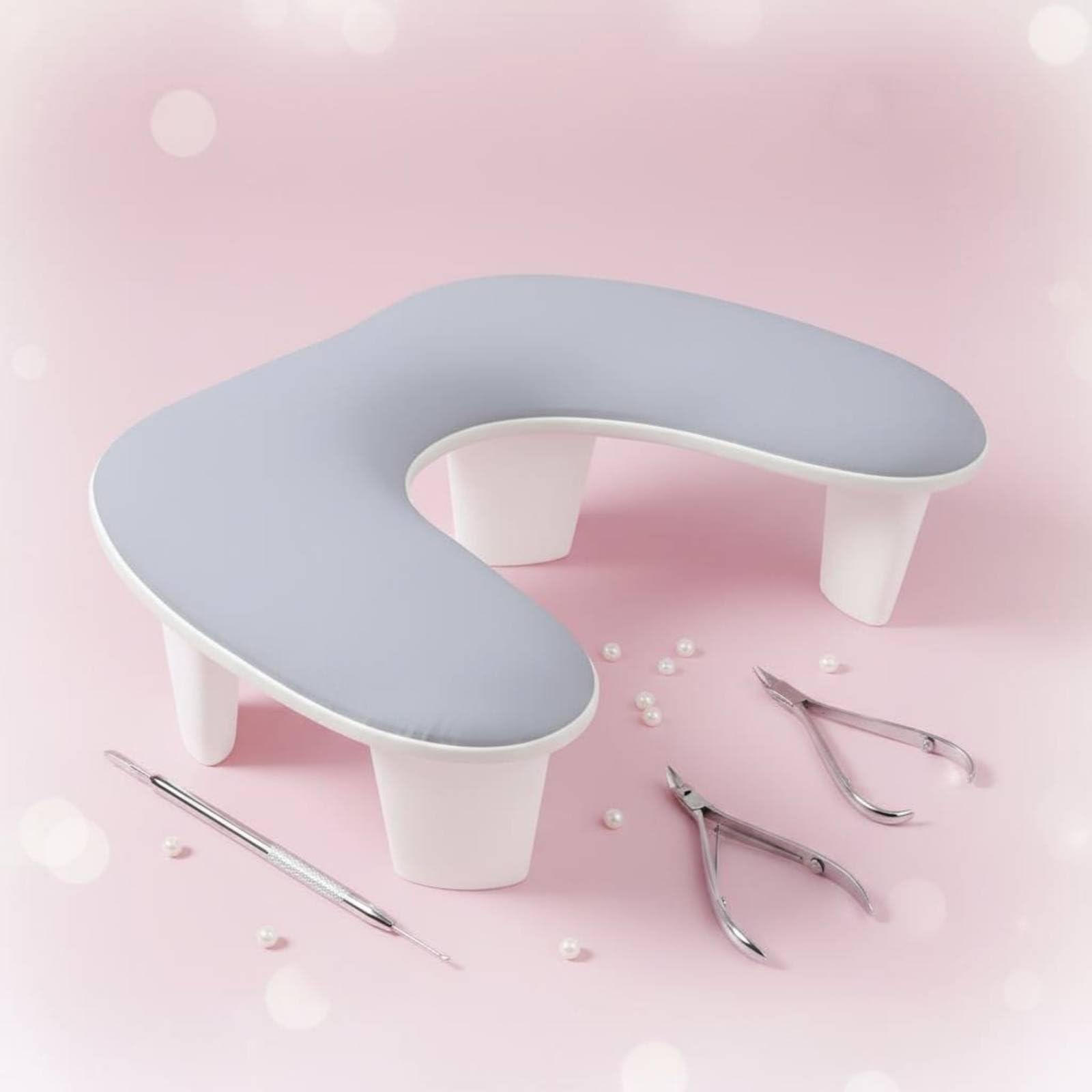 Soporte de Muñeca para Uñas Cojín de Manicura Almohadilla de Brazo con Curva Mariposa para Precisión y Comodidad Piel Impermeable y Soporte Elevado, White