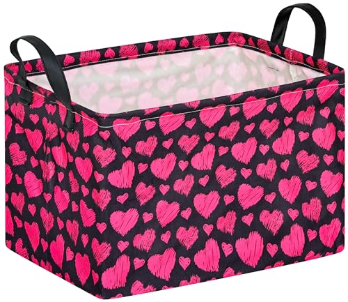 Image of Kid Storage Basket Gift Shelf Basket Toy Storage Bin, Nursery Basket Organizer Box for With Handles for Room Deco Heart Pattern Valentine's Storage Basket