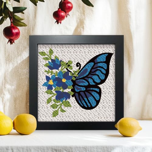 Image of BEUNITONE 2 Sets DIY Punch Needle Kits for Beginners,Butterfly Pre-Printed Pattern,Embroidery Punch Needle Starter Kits for Adults,Includes Pre-Printed Cloth,Yarns,Hoops,Threader and Instructions