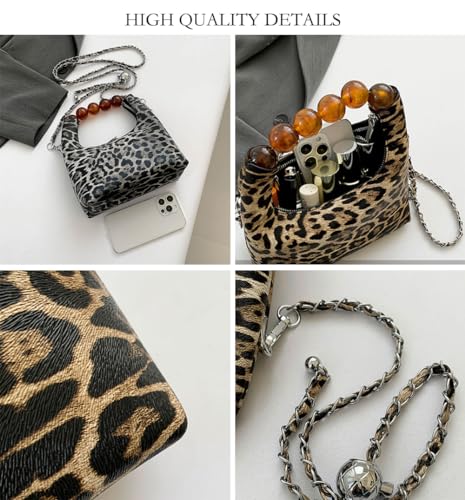 Bolso pequeño tote con estampado de leopardo y cadena miniatura 5
