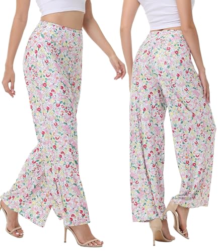 Image of ZOOSIXX Wide Leg Palazzo Pants for Women - High Waist Casual Beach Lounge Pants Loose Flowy Pants Stretchy Trousers