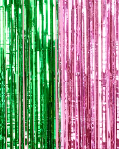 Image of xo, Fetti Pink + Green Foil Curtain - Set of 2 | Witch Party Decorations, Girl Birthday Backdrop, Kids Wizard Photo Booth, Bachelorette Supplies