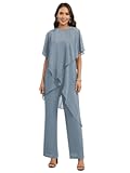 2 Pieces Mother of The Bride Pant Suits for Wedding Half Sleeve Chiffon Formal Outfits