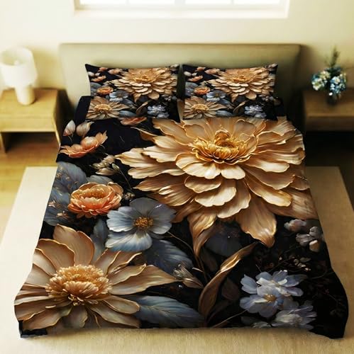 Image of Home Sizzler Premium 7D Floral Soft Microfiber Double Bedsheet with 2 Pillow Covers - Soft, Wrinkle-Resistant, Luxury Golden Flower Print