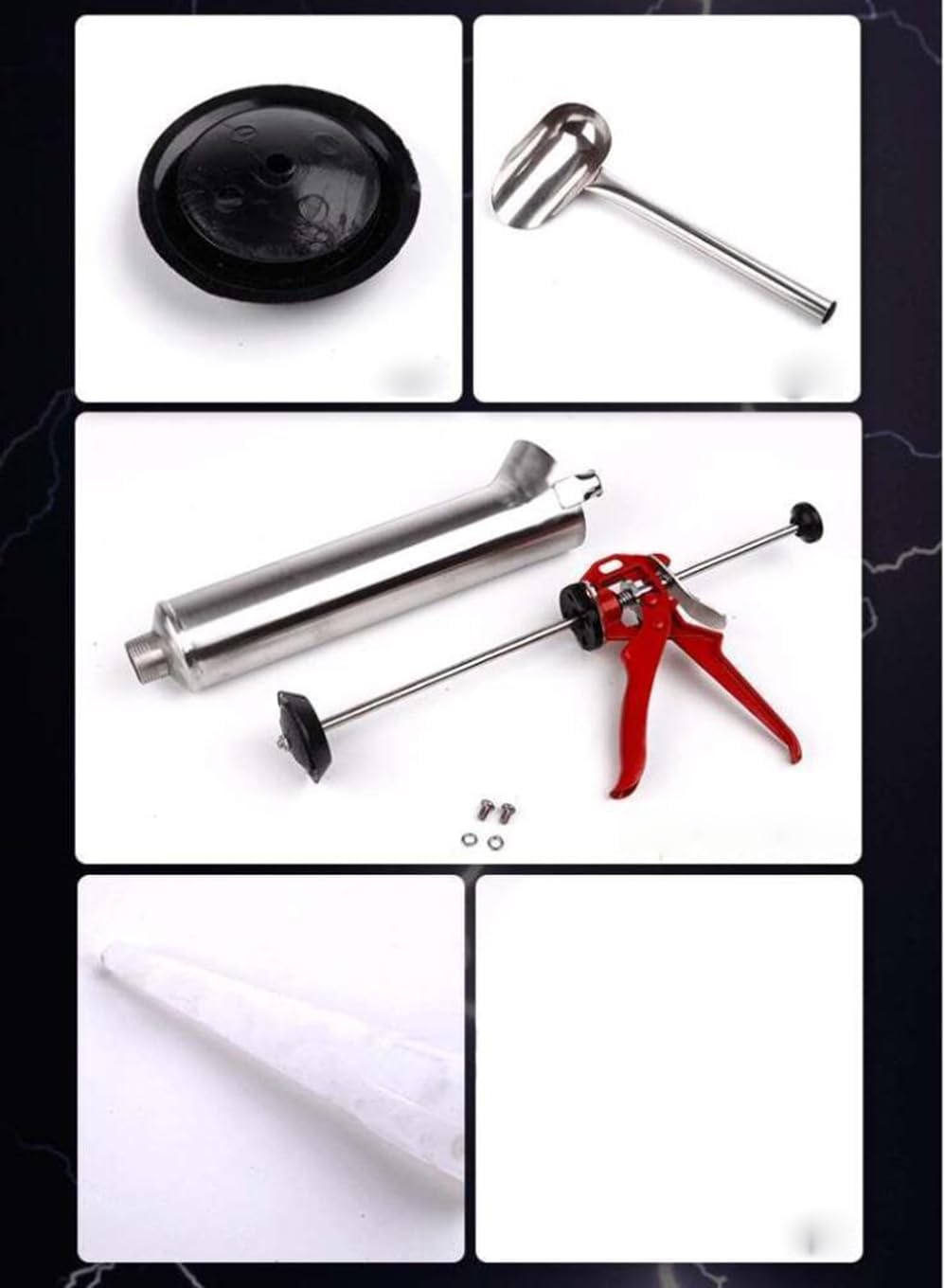 Hand Caulking Gun, Stainless Steel Mortar Pointing Grouting Gun with 2 Nozzles, Cement Brick Caulk Dripless Caulking Gun for Filing Gaps Walls (Red)
