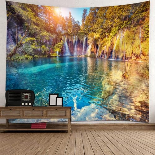 Tapiz para colgar en la pared de lago y árboles, decoración de hogar y dormitorio infantil